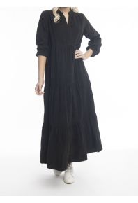 Orientique Cord Solids Dress Layered Maxi Black